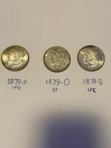 1879 Morgan Silver Dollar Lot - P, O, S Mints - Uncirculated, XF, 90% Silver