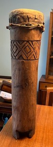 Fang? Gabon? Antique African Drum Tall Thin HEAVY Pegs Hide Tripod Ghana?