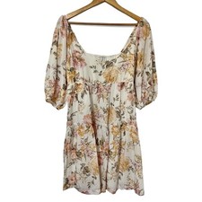 Ever New Rubi Babydoll Smocked Floral Mini Dress Size 8 Cottagecore Puff Sleeve