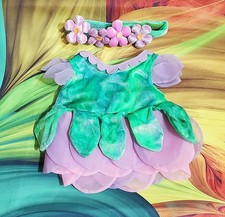 Build a Bear Vintage Green Pink Fairy Dress Flower Headband Clothes Outfit