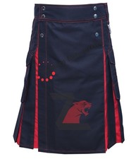 Handmade Scottish Men's Black With Red Utility Hybrid Kilt Made To Order