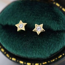 Round Cut Simulated Diamond Star Stunning Stud Earring In 14k Yellow Gold Plated