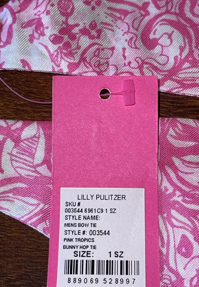 Pajarita para hombre Lilly Pulitzer Pink Tropics Bunny Hop 100 % seda cuello nueva con etiquetas Foto 3 de 3