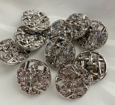 10PC Silver Leave Vines Metal Buttons with Shank 18mm