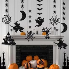 Halloween Hanging Banner Garland 6 Pcs Spider Witch Ghost Bat Party Decor