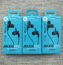 JLab JBuds Pro Signature Earbuds w/ Cush Fins 3 Pack Black Wired Built In Mic