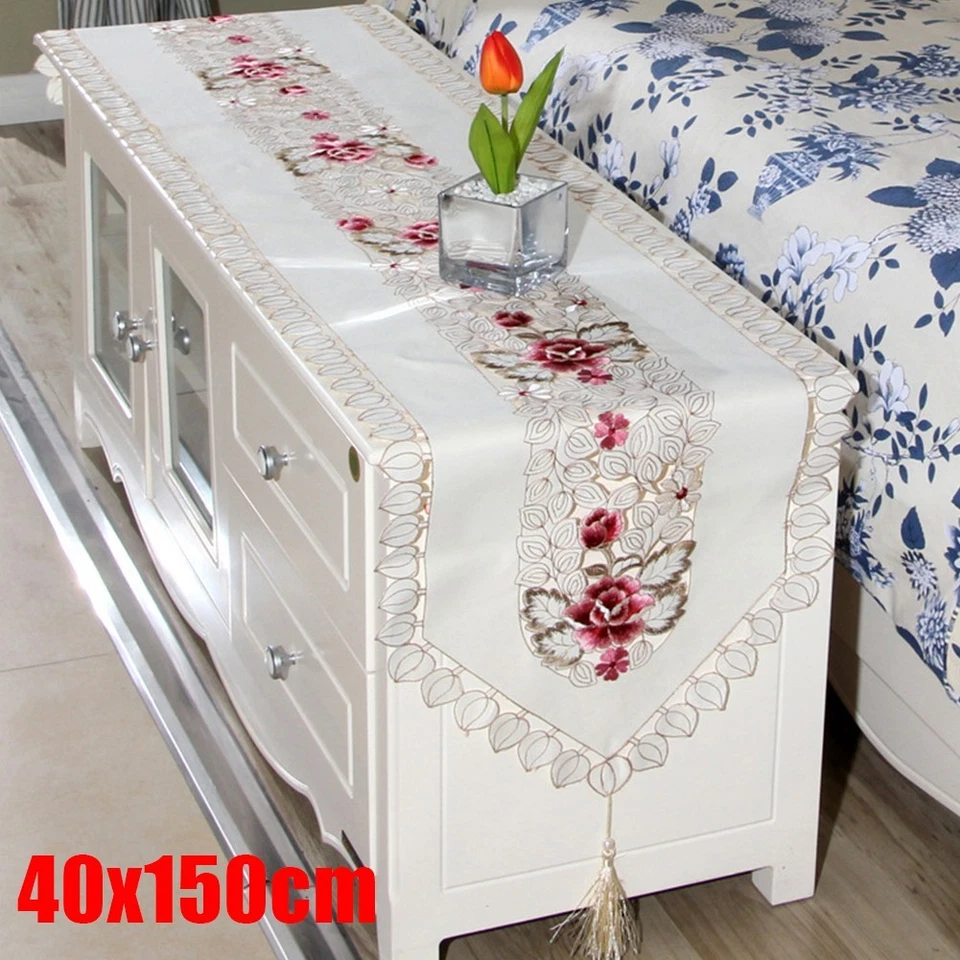 Nappe ancienne dentelle florale pour canapé salon de thé et housse TV 40 x 150 - Photo 2/4