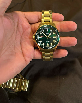 Fossil Men's Gold-Tone Stainless Bracelet Green Dial Quartz Sport 50m