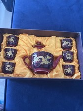 Traditional Chinese Red Ceramic Gongfu Tea Set - Gold Dragon Design 7-Piece Set