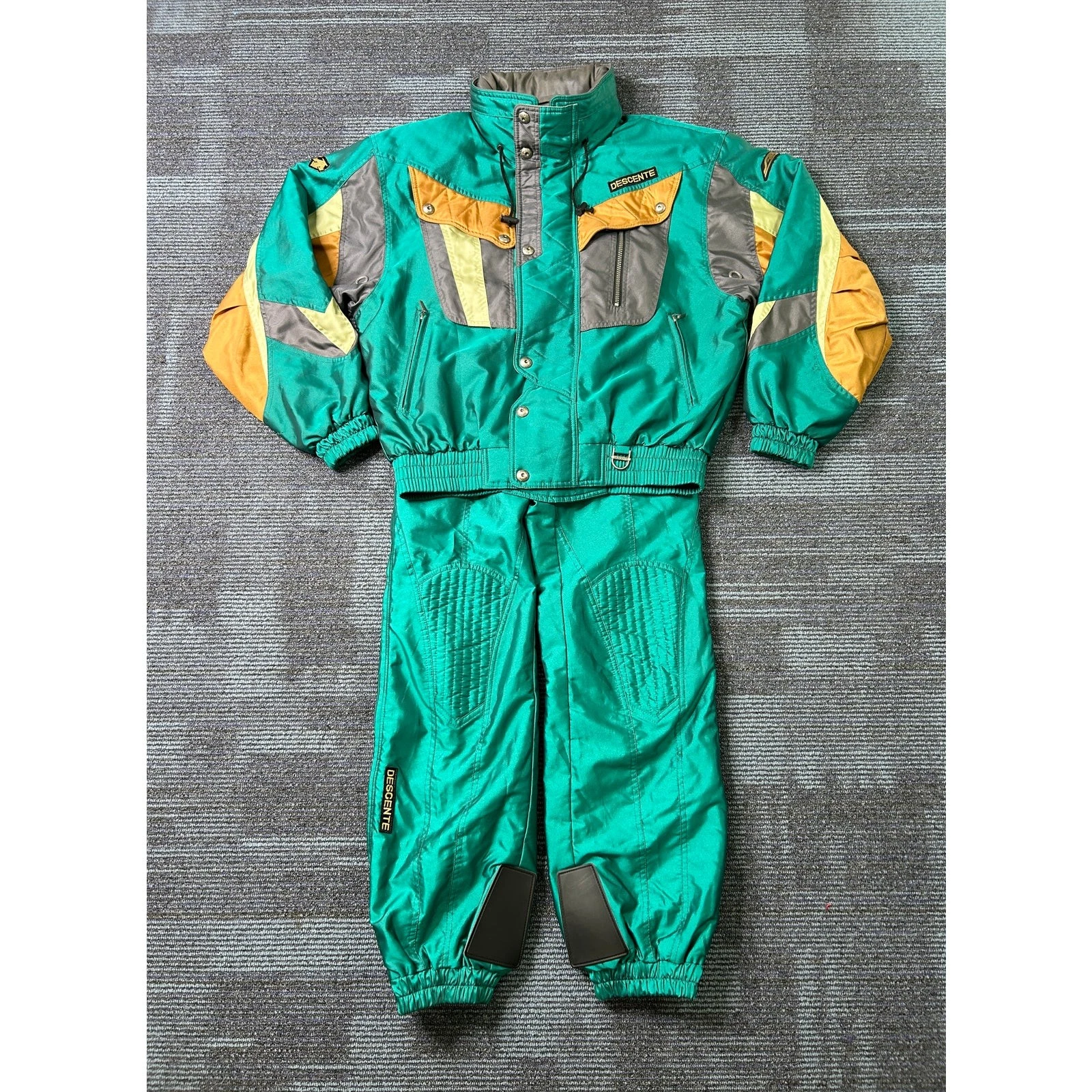 Vintage Descente 2 Piece Ski Suit Mens Jacket M Pants 30 Teal Colorblock 80s 90s image 1