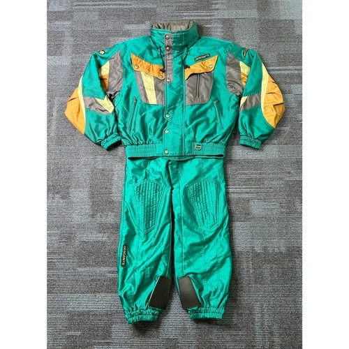 Vintage Descente 2 Piece Ski Suit Mens Jacket M Pants 30 Teal Colorblock 80s 90s - product listing photo