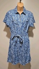 Tommy Hilfiger Chambray Floral Short Sleeve Tie Waist Shirt Dress Size Small