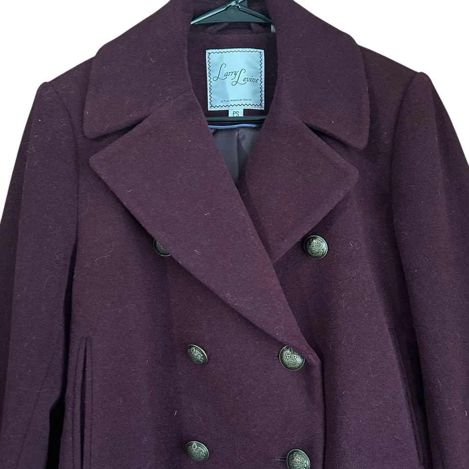 VTG! Larry Levine Wool Blend Wine Colored Peacoat Size PS - Image 2 of 4