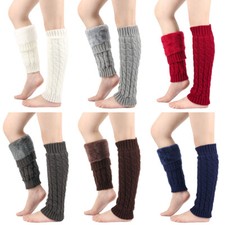 Womens Fleece Warm Knitted Leg Warmer Autumn Winter Jacquard Leg Sleeve Comfort