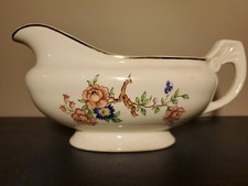Vintage Gravy Boat, White With Flowers/Gold Accents