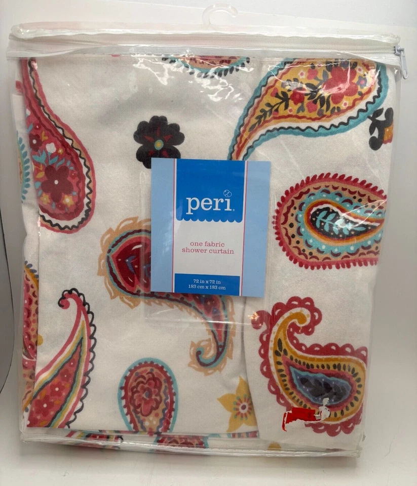 Cortina de Ducha Peri Hip Paisley Floral Multicolor 100% Algodón 72" x 72" NUEVA Foto 3 de 4