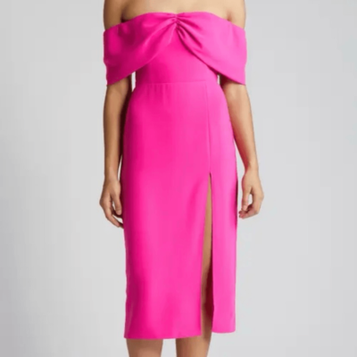 hot pink off the shoulder midi dress Hot Pink Off The Shoulder Draped Top Midi Dress 14