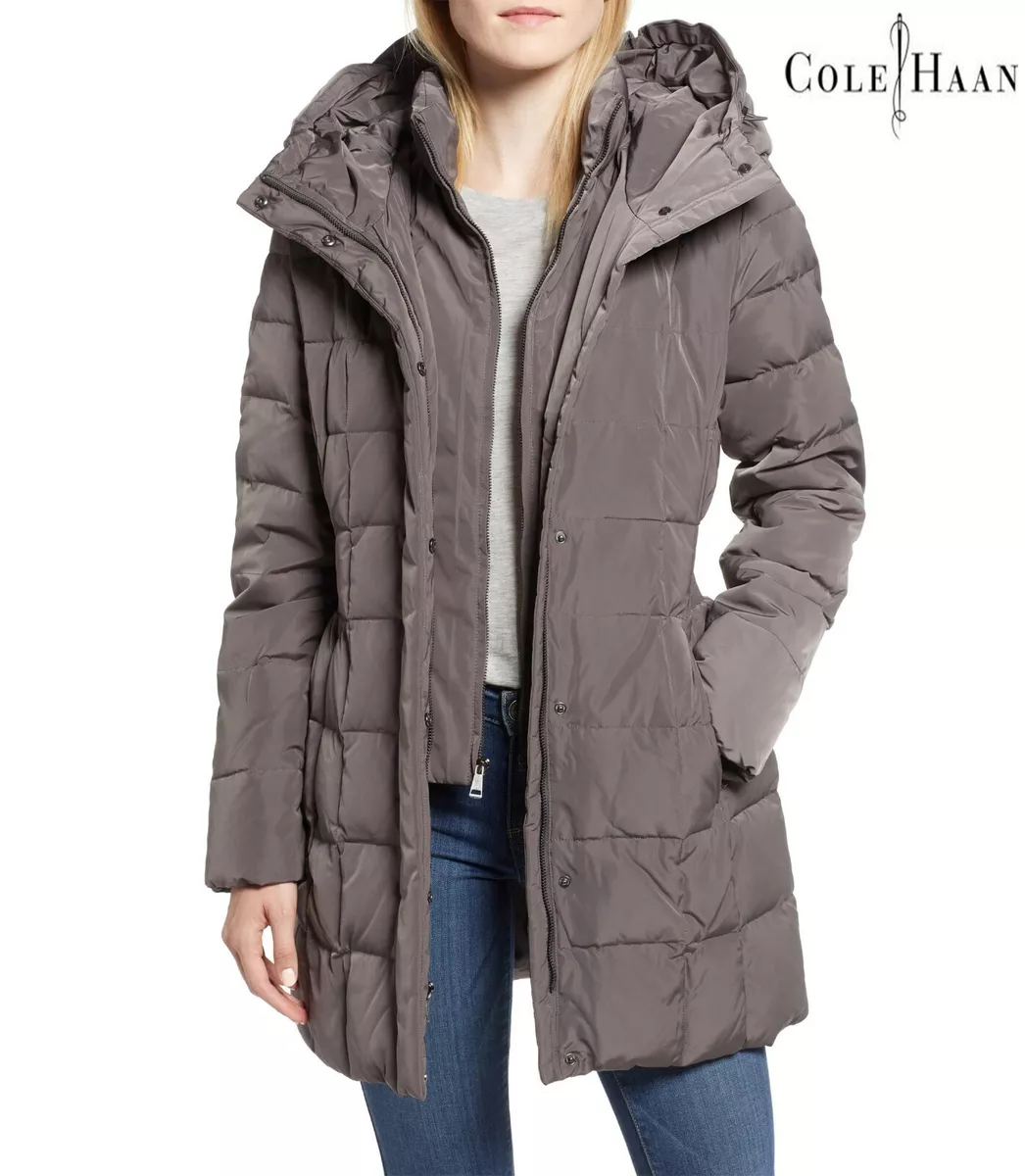 COLE HAAN SIGNATURE BIB INSET DOWN PUFFER CARBON JACKET. NWT $225