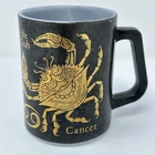 Vintage Federal Milk Glass ZODIAC Sign Cancer Crab Black Gold Coffee Mug USA