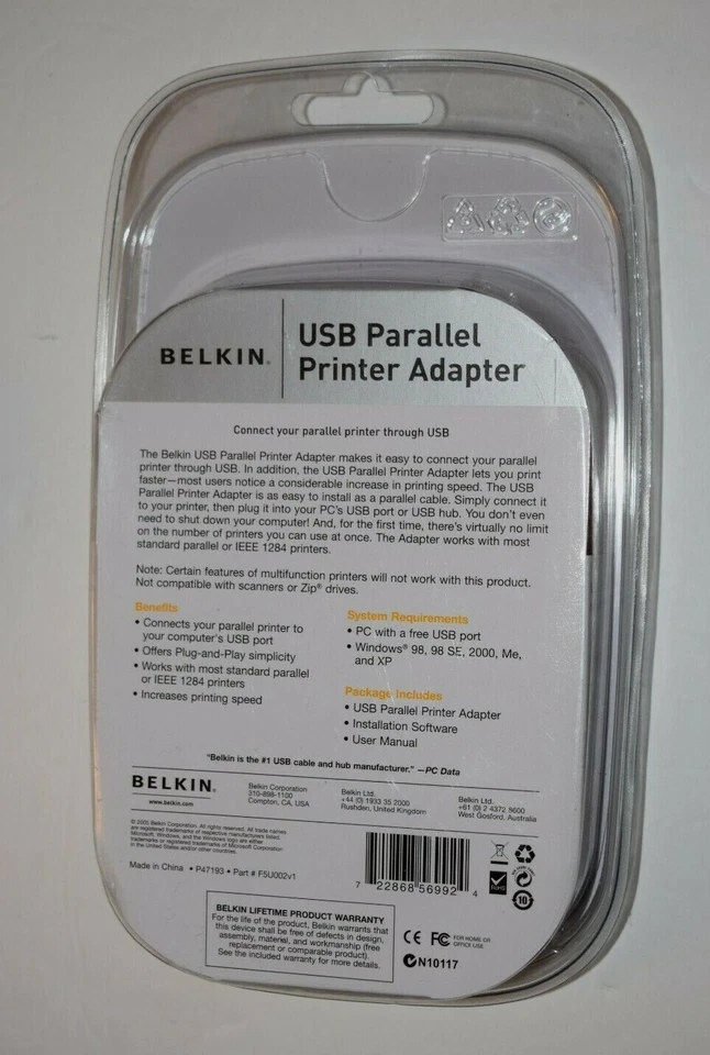 BELKIN, USB PARALLEL PRINTER ADAPTER CABLE, Plug-n-Play, New n Sealed, (c) 2005 - Image 3 of 4