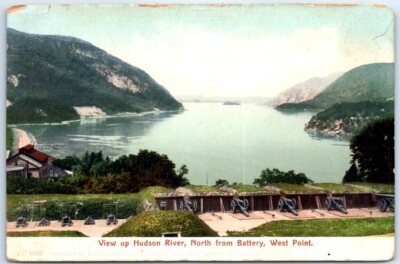 Postcard - View up Hudson River, North from Battery - West Point, New York