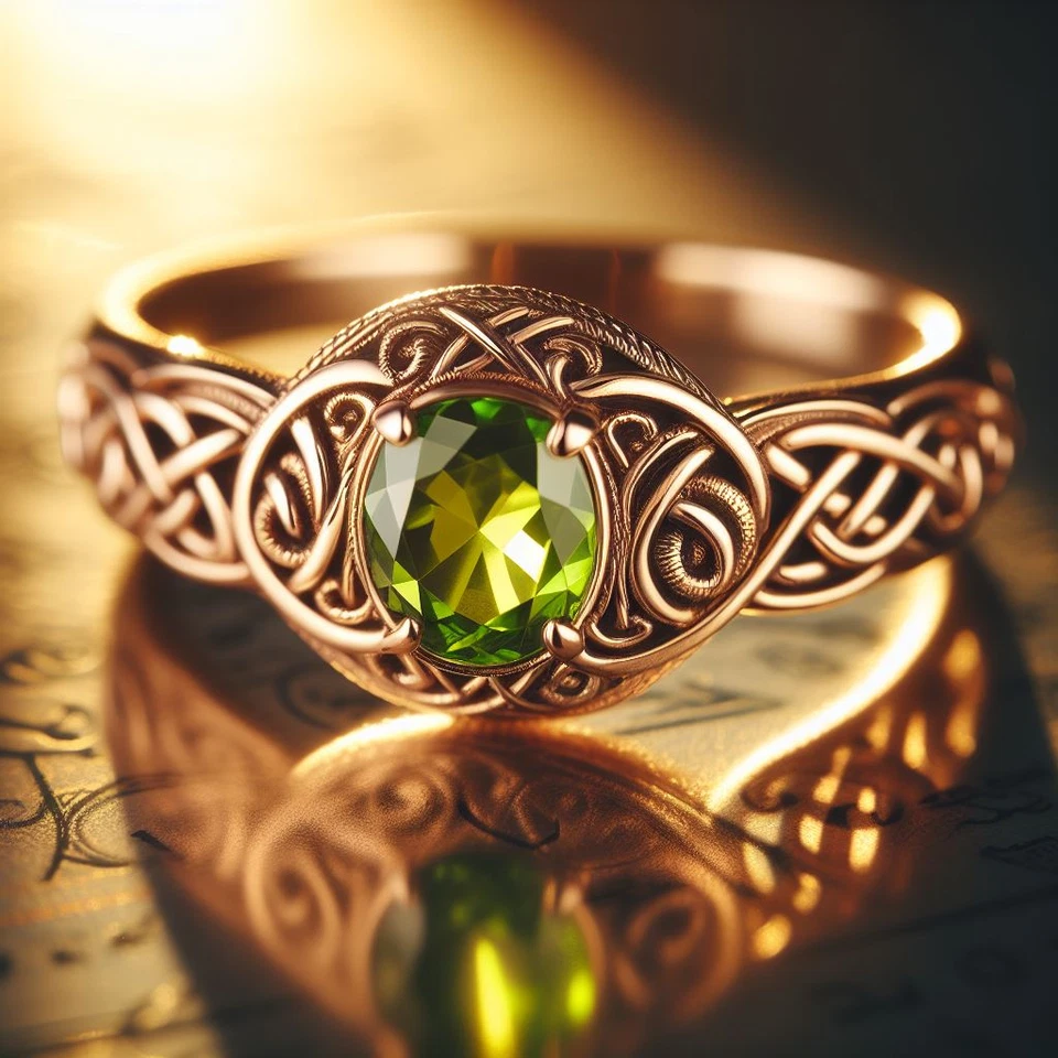 Natural Peridot Celtic Knot Oval 6x8 18k Gold Plated Silver Ring,All Ring Size - Image 2 of 4