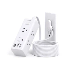 10Ft Extension Cord with Multiple Outlets, Flat Plug Power Strip Surge Protec...