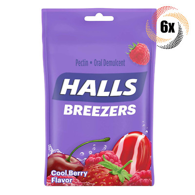 6x Bags HALLS Breezers Cool Berry Flavor Cough Drops | 25 Drops Per Bag