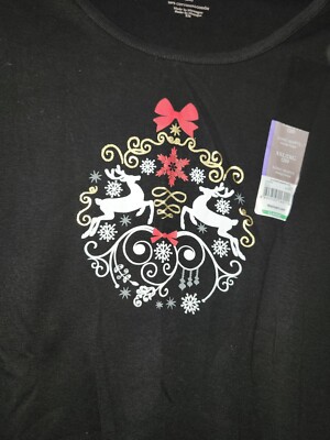 Womens Top White Stag XXL (20) Black with Nice Christmas Design New