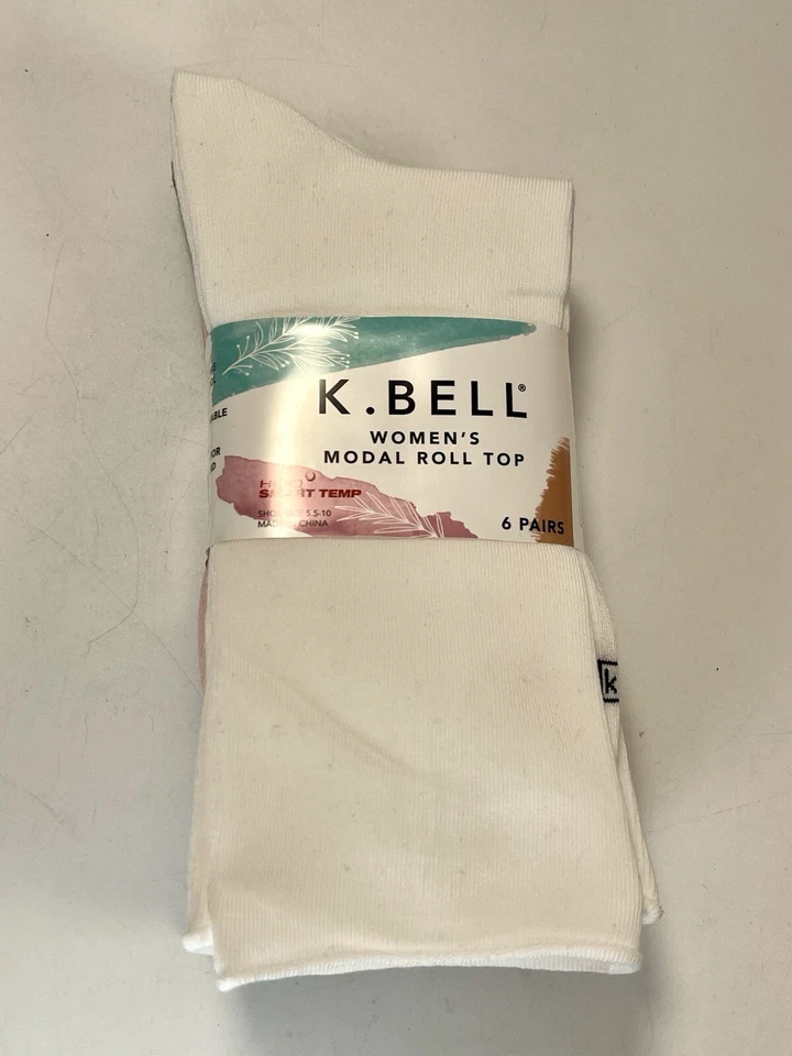 K BELL женщин модальный рулон Топ Crew носки, размер 5,5-10 обуви, 6 пар многоцветный - Изображение 2 из 4