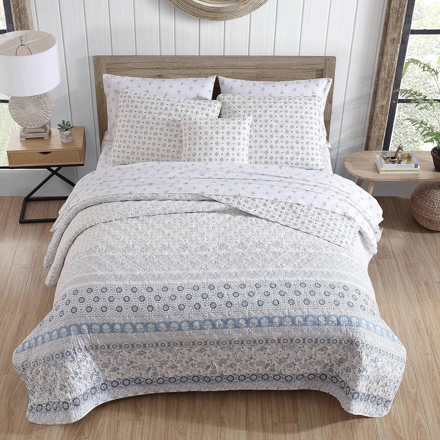 Stone Cottage King Quilt Set, Cotton Reversible Block King, Bexley