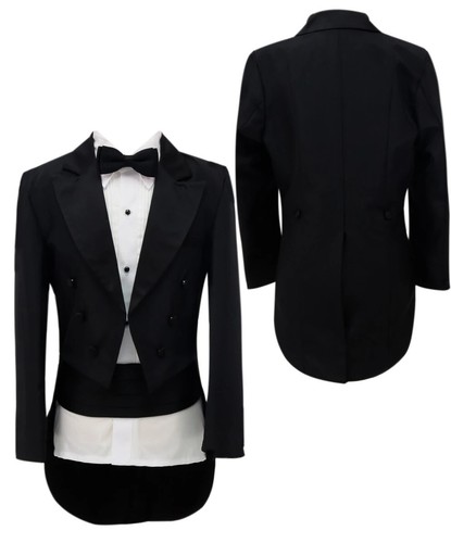 Boys black tuxedo tail 5 piece suit for 7 years old excellent condition - Picture 2 of 3