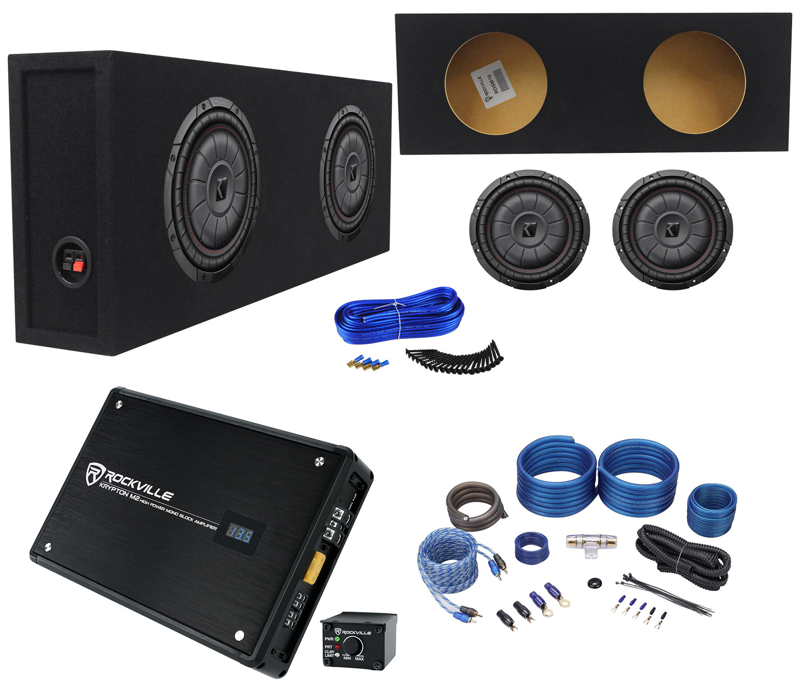 2 Kicker 43CVT102 COMPVT 10 тонких сабвуферов мощностью 1600 Вт Герметичная коробка Усилитель Комплект усилителей 72790₽