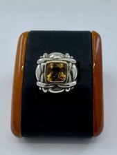925 Ster Silver  18K Yellow Gold Citrine Statement Ring, Size 6.75 Free Ship