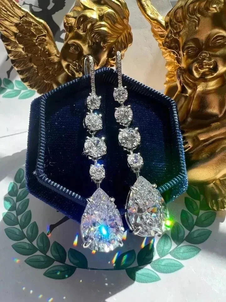 3Ct Pear Cut Lab Created Diamond Women Drop Dangle Earring 14K White Gold Plated - Image 3 of 4