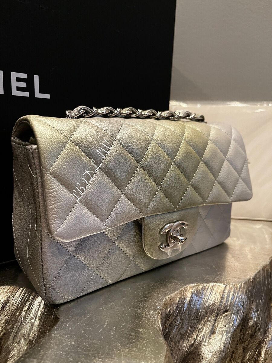 CHANEL 22C Grey Green Silver Mini Flap Iridescent Cloudy CHANEL 22C Grey Green Silver Mini Flap Iridescent Cloudy