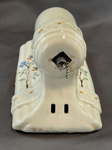 VINTAGE BATHROOM PORCELAIN LIGHT FIXTURE FLORAL HAND PAINTED - Picture 4 of 23