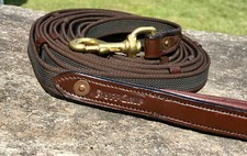 The ORIGINAL RuffGrip  LG Leash 15' x 3/4" w/ Lg Brass Clip Leather Handle Brn