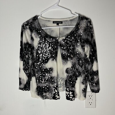 Nwt Express Design Studio Floral Sequins Cardigan Small White Black