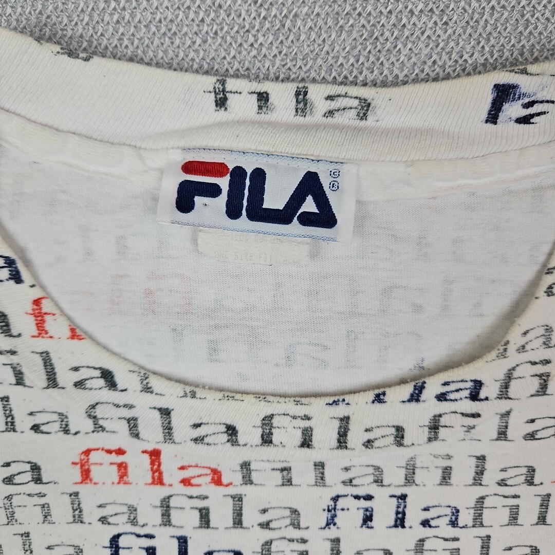 T shirt vintage anni '90 FILA stampa tutta over punto singolo anni '90 grande