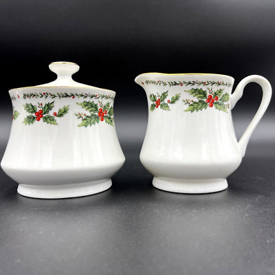 Christmas Holly Lane Berry Lidded Sugar Bowl & Creamer Set  Centurion Collection