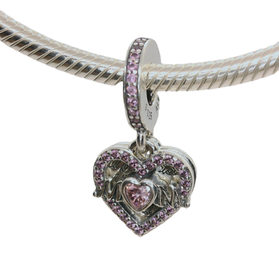 Genuine PANDORA 799402C01 Sterling Silver Pink CZ Heart Mum