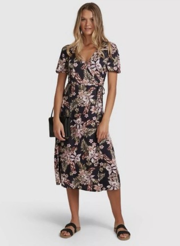 BILLABONG Easy Love Multicoloured Floral Summer Beach Wrap Midi Dress Size 6 - Picture 11 of 11