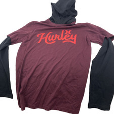 NWT Hurley Boy's Large 12-13 years Hooded maroon Black Long Sleeve T-shirt 2fer
