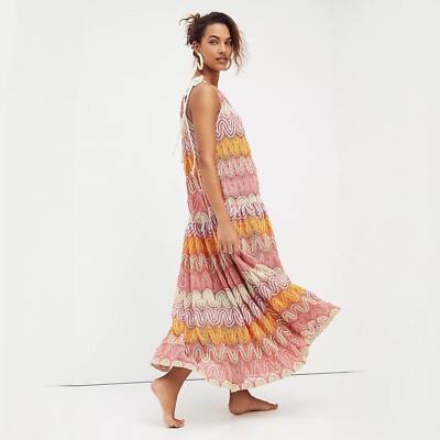 Free People Bali Waves of Summer Rainbow Crochet Slip Dress (XS) | eBay