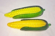 2 Vintage Murano Style Hand Blown Glass Style Ears of Corn Vegetables 7 1/2"