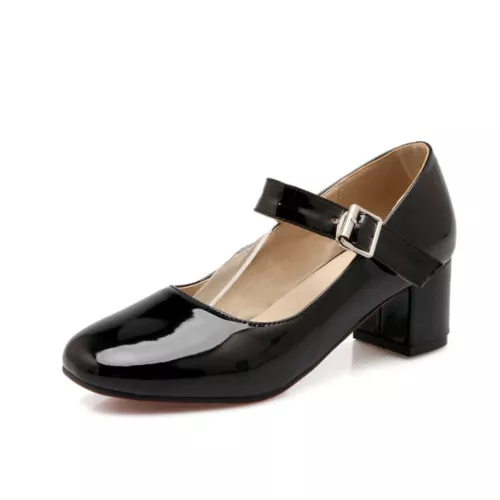 Women's Mary Jane Shoes Fashion Chunky Mid Heel Pumps Patent Leather Shoes Size - Picture 6 of 29