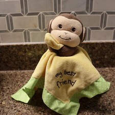 Garanimals Yellow Green My Best Friend Monkey Security Blanket Lovey Baby Satin
