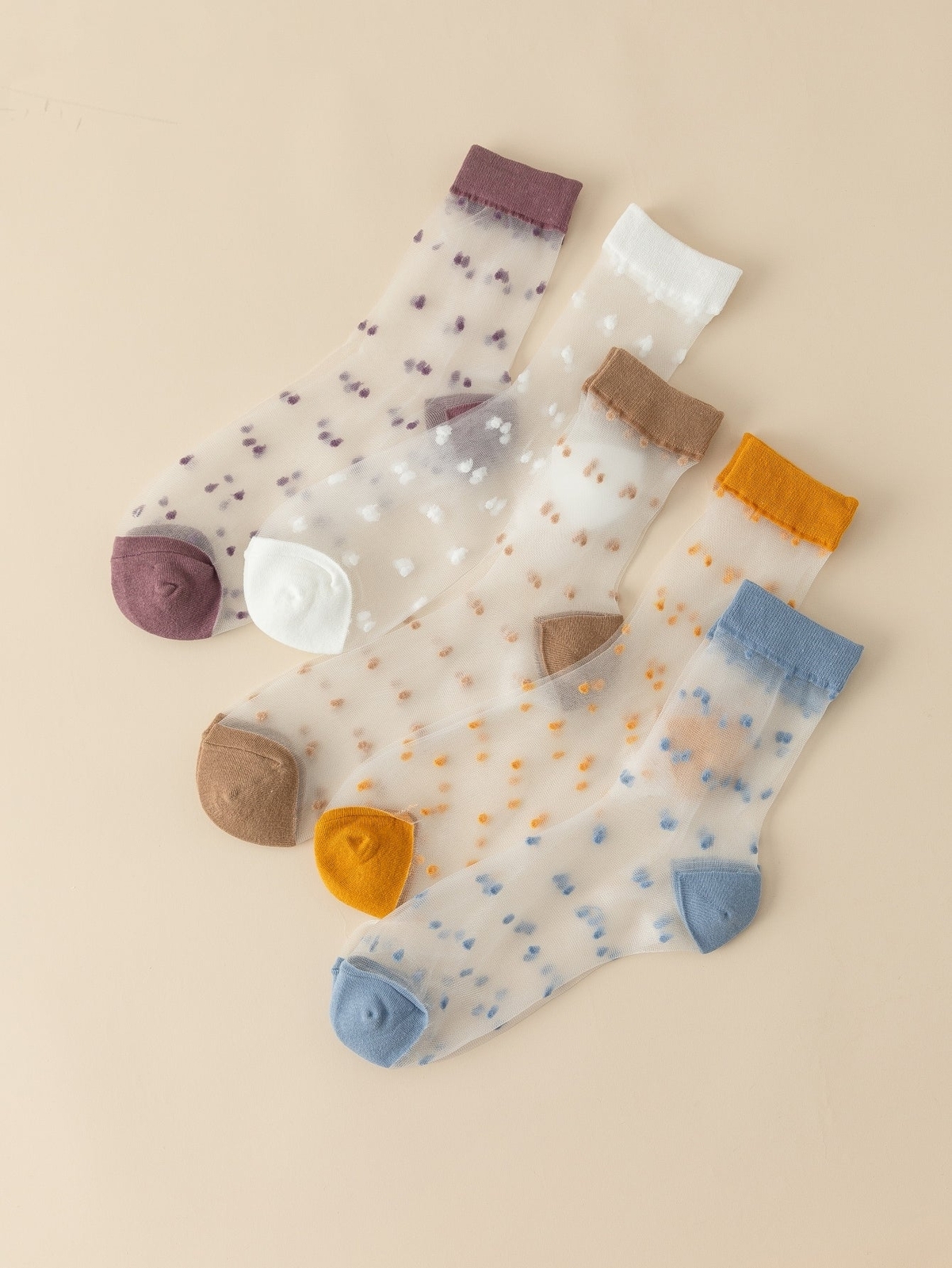 5pairs Heart Pattern Transparent Crew Socks for Women Cute Socks Novelty Socks