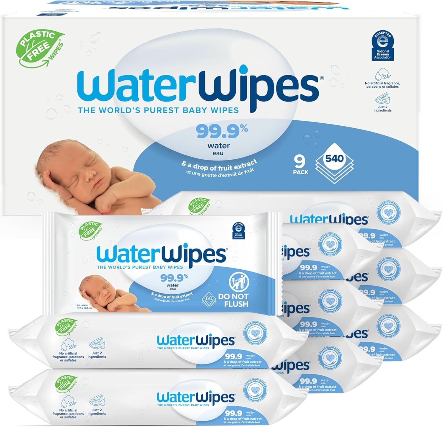 WaterWipes Plastic-Free Original Baby Wipes, 99.9% Water Based Wipes, Unscented